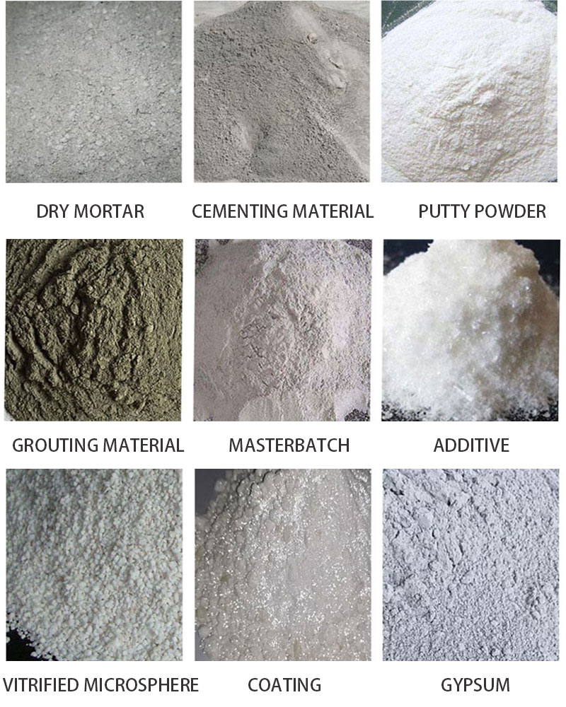 Sample product collage – dry mortar, tile adhesive, putty
